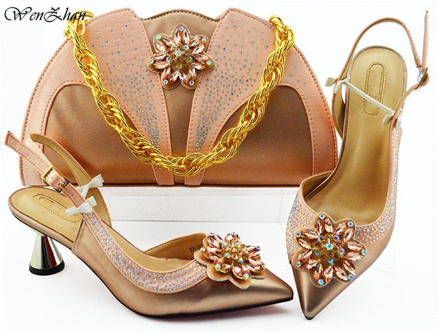 2021 Italian Matching Shoes and Bag Set Decorated