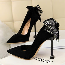 Load image into Gallery viewer, BIGTREE Elegant Crystal Pointed Toe Wedding Shoe Women&#39;s Pumps Solid Flock Fashion Buckle Shallow High Heels Shoes for Women