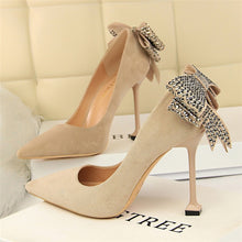 Load image into Gallery viewer, BIGTREE Elegant Crystal Pointed Toe Wedding Shoe Women&#39;s Pumps Solid Flock Fashion Buckle Shallow High Heels Shoes for Women