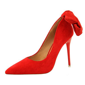 BIGTREE Elegant Crystal Pointed Toe Wedding Shoe Women's Pumps Solid Flock Fashion Buckle Shallow High Heels Shoes for Women