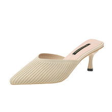 Load image into Gallery viewer, Pointed Toes Woven Knit Fashion Women Half Med Heels Stilettos Mules Loafer Casual Feminine Slippers Slides Sandalias Shoes g219