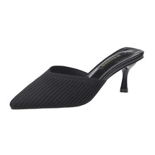 Load image into Gallery viewer, Pointed Toes Woven Knit Fashion Women Half Med Heels Stilettos Mules Loafer Casual Feminine Slippers Slides Sandalias Shoes g219