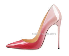 Load image into Gallery viewer, SalePirce Nude/Black Purple Gradient Color Patent Leather Pointed Toe Pumps Stiletto Heels 12cm Banquet Shoes Shallow Cut Pumps