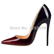 Load image into Gallery viewer, SalePirce Nude/Black Purple Gradient Color Patent Leather Pointed Toe Pumps Stiletto Heels 12cm Banquet Shoes Shallow Cut Pumps