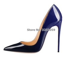 Load image into Gallery viewer, SalePirce Nude/Black Purple Gradient Color Patent Leather Pointed Toe Pumps Stiletto Heels 12cm Banquet Shoes Shallow Cut Pumps