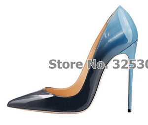 SalePirce Nude/Black Purple Gradient Color Patent Leather Pointed Toe Pumps Stiletto Heels 12cm Banquet Shoes Shallow Cut Pumps