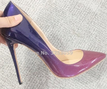 Load image into Gallery viewer, SalePirce Nude/Black Purple Gradient Color Patent Leather Pointed Toe Pumps Stiletto Heels 12cm Banquet Shoes Shallow Cut Pumps