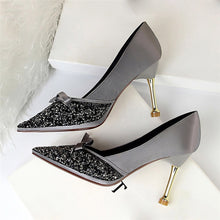 Load image into Gallery viewer, 2019 Women Satin 10cm High Heels Lady Stiletto Fetish Sequins Wedding Scarpins Pumps Female Green Dress Burgundy Tacones Shoes