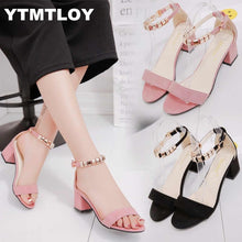 Load image into Gallery viewer, 2019 HOT  Metal String Bead Summer Women Pumps Sandals Open Toe Women&#39;s Square High Heels Shoes Korean Style Gladiator