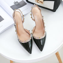 Load image into Gallery viewer, Women Party Shoes High Heels Spring Rivet Pumps Woman Pointed Toe Slip On Thin Heels Female Dress Back Strap Shoes Plus Size DE