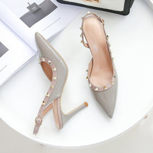 Load image into Gallery viewer, Women Party Shoes High Heels Spring Rivet Pumps Woman Pointed Toe Slip On Thin Heels Female Dress Back Strap Shoes Plus Size DE