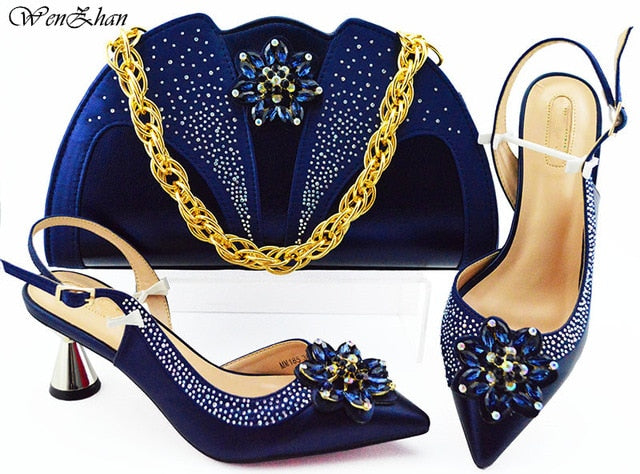 Italian Shoes And Bags Shoes Matching Bag Set Ladies with Stones Wedding  Sandals